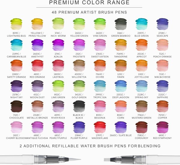 DOODLE HOG 48 Premium Watercolor Pens +2 Highly Blendable Markers, Real Brush Tip Watercolor Markers, Art Supplies for Adults, 48 Colors Gift Box - Image 2