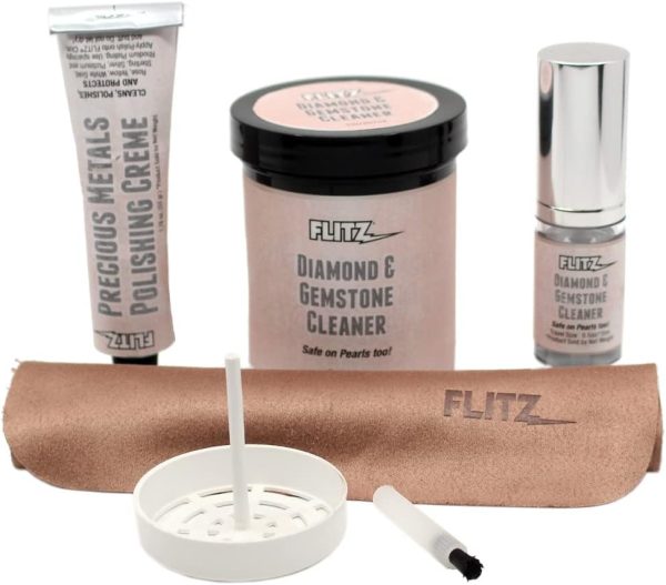 Premium Jewelry Cleaning Kit: Cleaning Solution, Glasses Cleaner, Silver Cleaner with Suede Applicator Cloth, Brush, and Jewelry Basket - Restores Shine & Polish