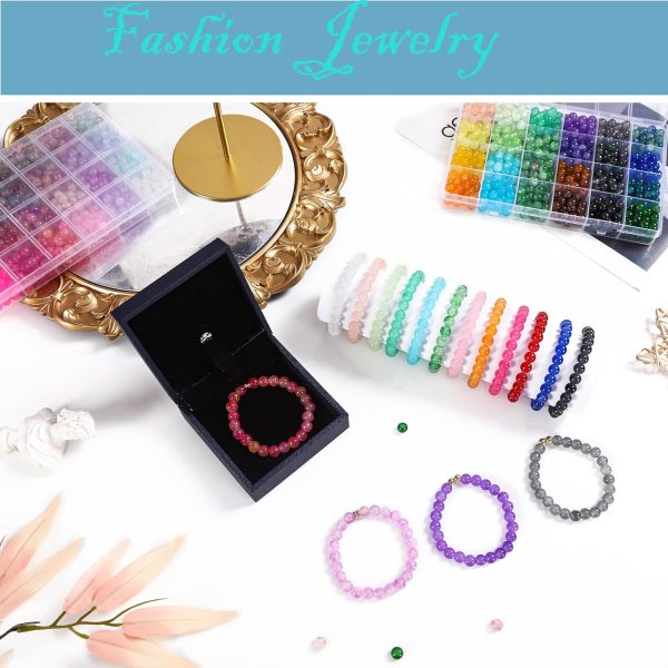 Glass Beads for Jewelry Making, 1280pcs + 8mm 48 Colors Round Crystal Glass Beads Bracelet Making Kit, Bead Starter Kit for Birthday Holiday Gifts - Image 4