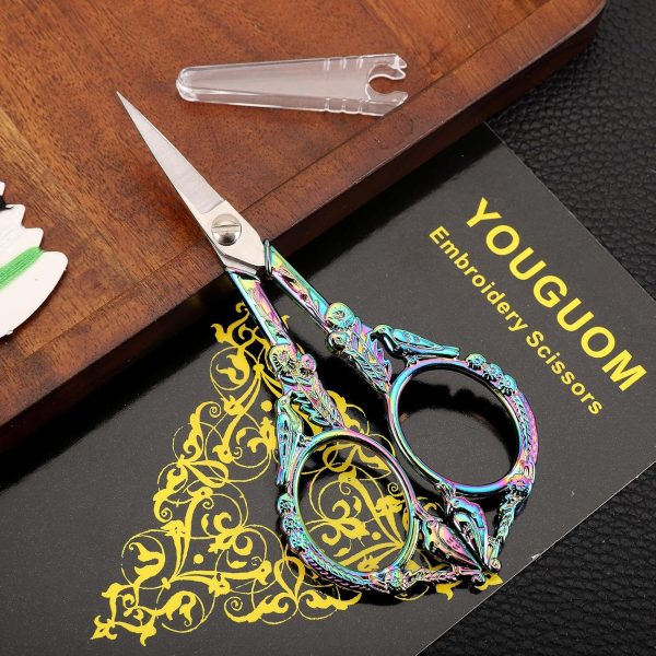 Sewing Embroidery Scissors – Small Vintage Sharp Detail Shears for Craft, Artwork, Needlework Yarn, Handicraft DIY Tool, Thread Snips, 4.6in Rainbow Bird Style - Image 2