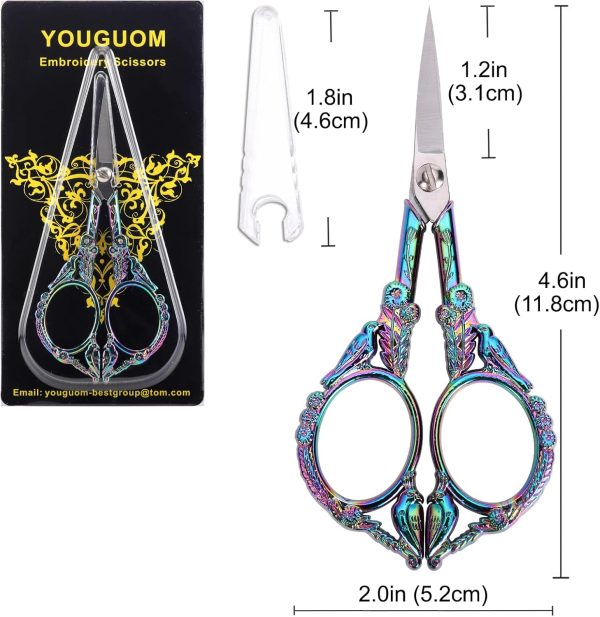 Sewing Embroidery Scissors – Small Vintage Sharp Detail Shears for Craft, Artwork, Needlework Yarn, Handicraft DIY Tool, Thread Snips, 4.6in Rainbow Bird Style - Image 6